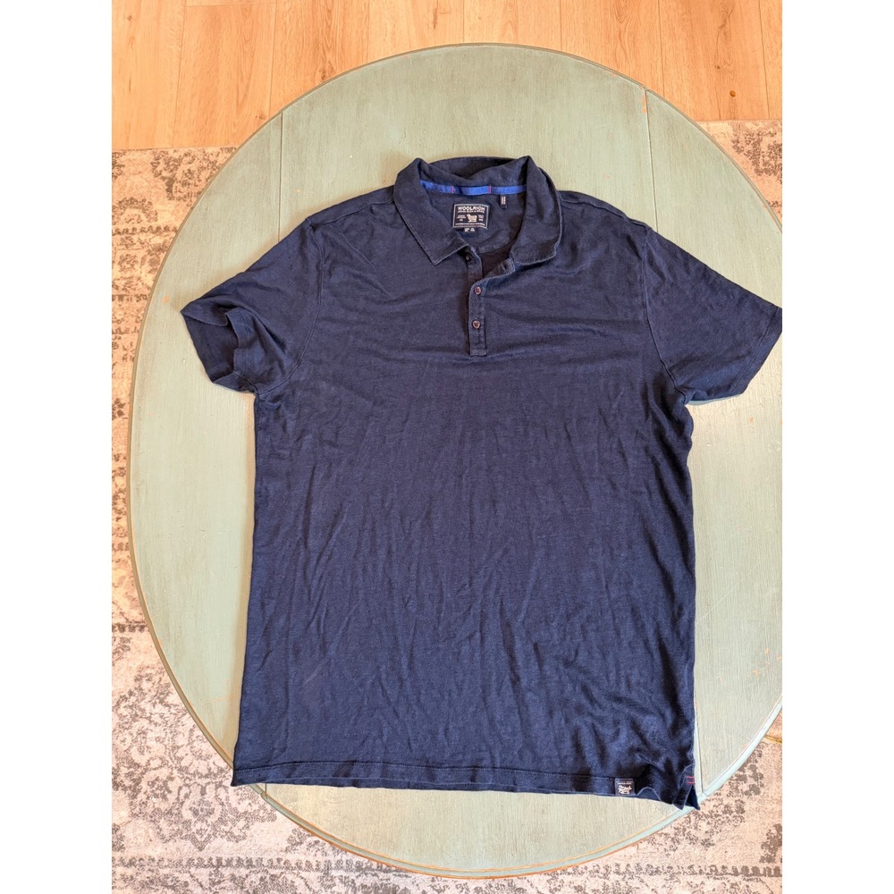 Woolrich John Rich & Bros Mens XL Navy Blue 100% Linen Polo Shirt‎ 161MWOPOL0480